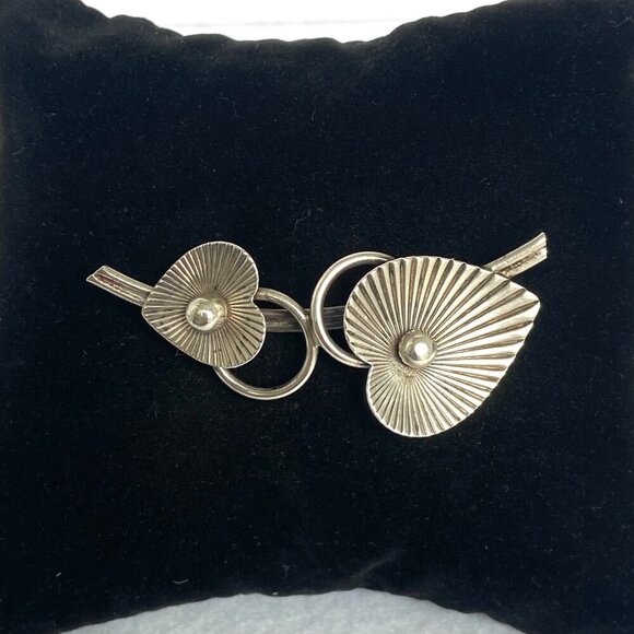 VTG 1950's Signed BEAU Sterling Silver Double Rayed Heart Leaf Foliage Brooch - Picture 11 of 16